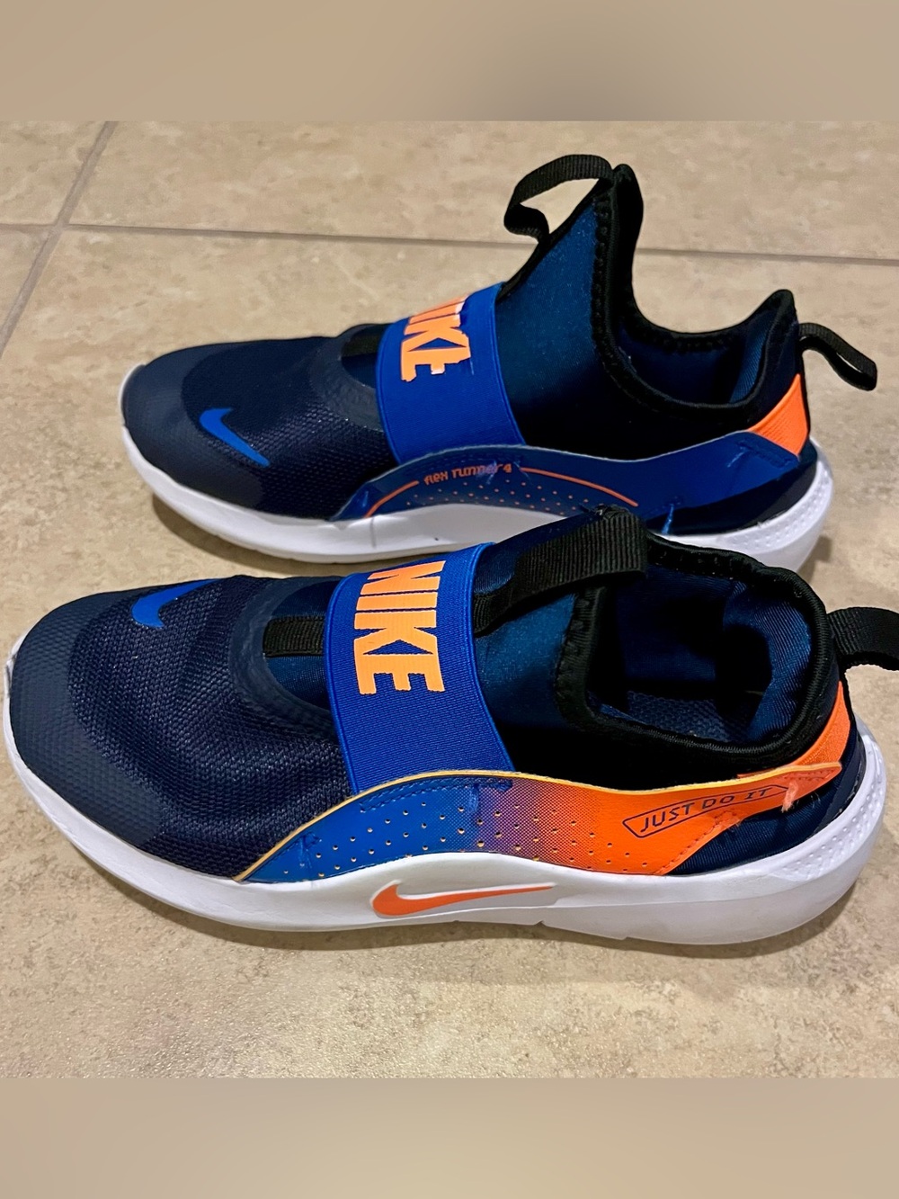 Nike Kids Navy and Orange Slip-On Sneakers